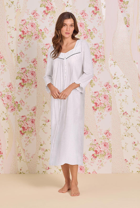 Eileen West Classic Dot Cotton Knit 3/4 Sleeve Ballet Nightgown