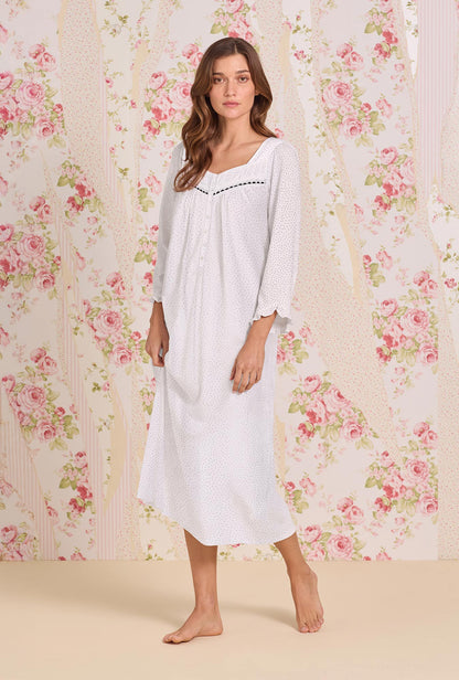 Eileen West Classic Dot Cotton Knit 3/4 Sleeve Ballet Nightgown