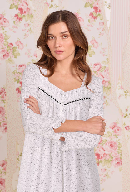 Eileen West Classic Dot Cotton Knit 3/4 Sleeve Ballet Nightgown