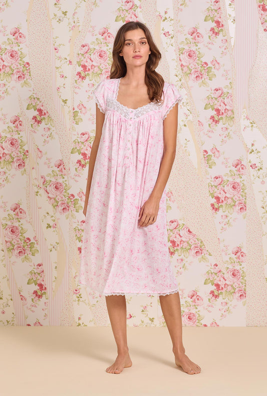 Eileen West Blush Garden Cotton Modal Cap Sleeve Waltz Nightgown