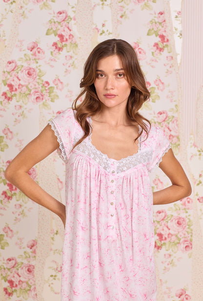 Eileen West Blush Garden Cotton Modal Cap Sleeve Waltz Nightgown