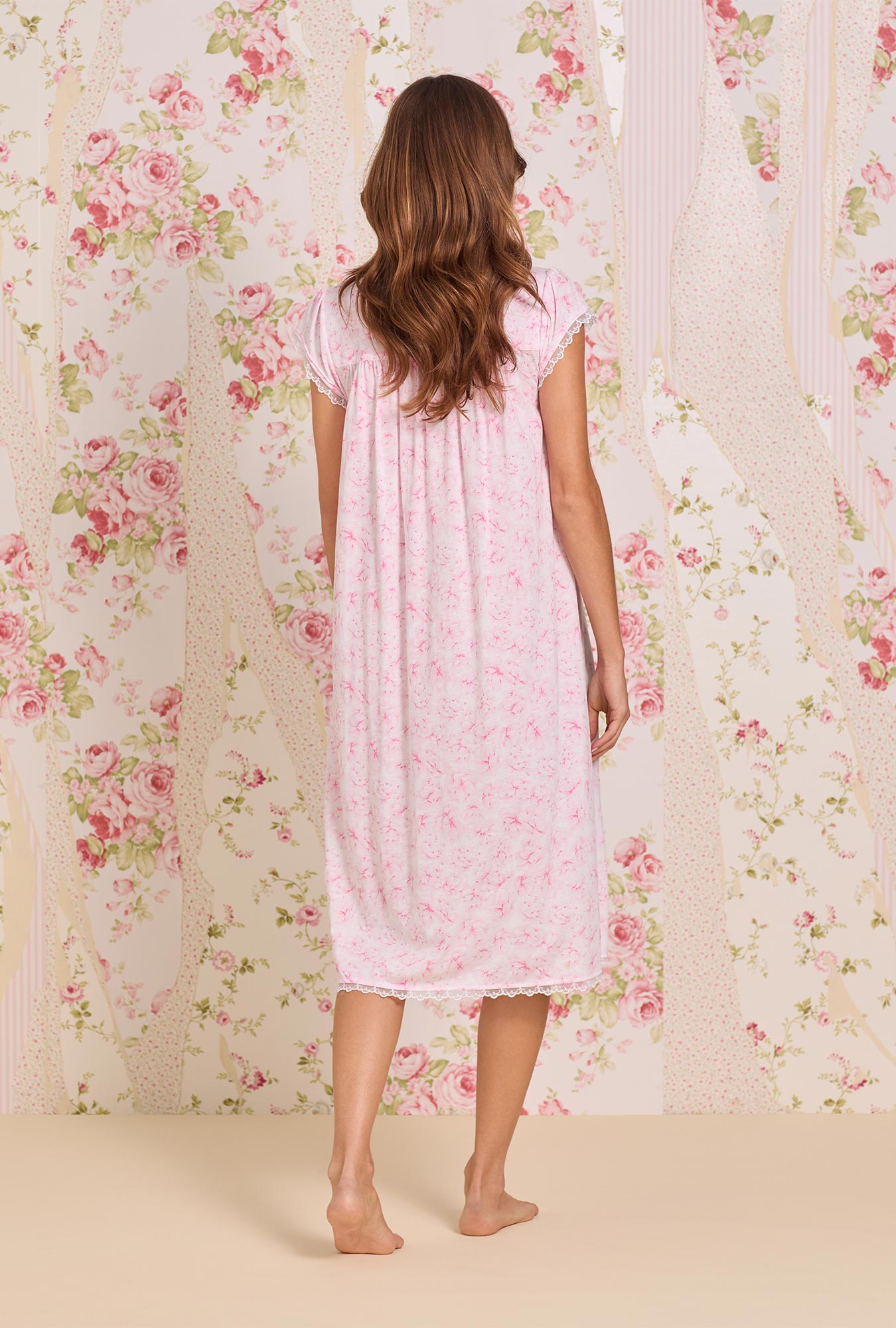 Eileen West Blush Garden Cotton Modal Cap Sleeve Waltz Nightgown