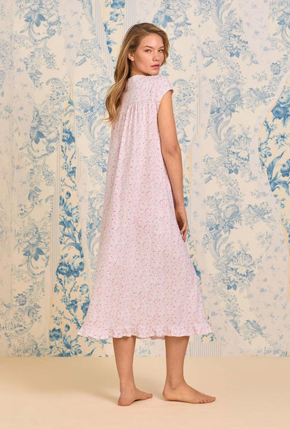 Eileen West Pink Ditsy Cotton Knit Ballet Nightgown