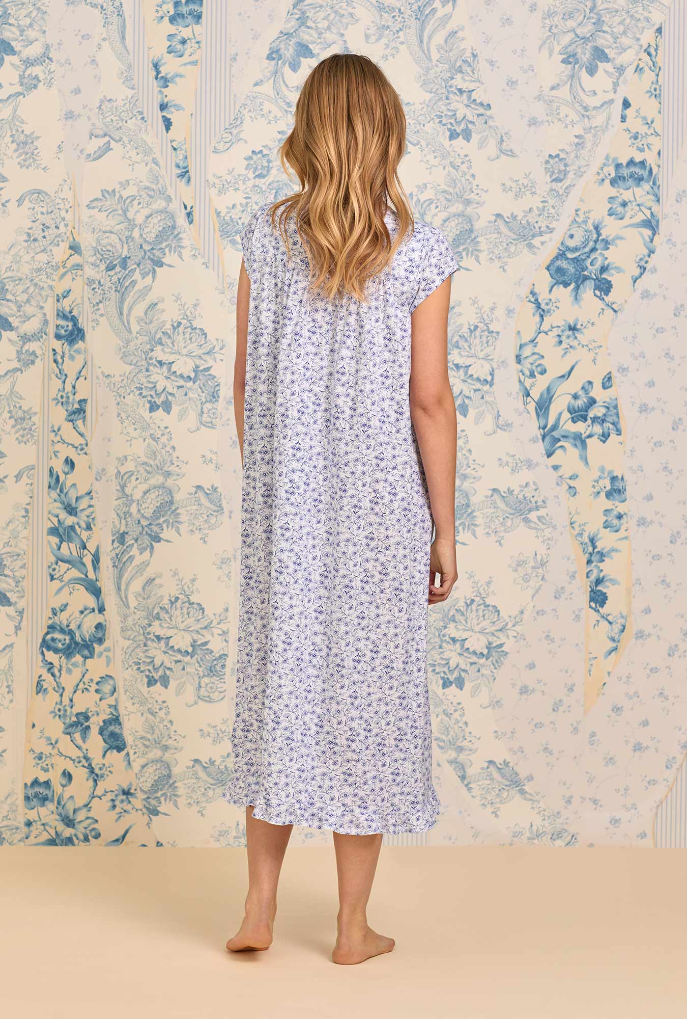 Eileen West Navy Vine Cotton Knit Ballet Nightgown