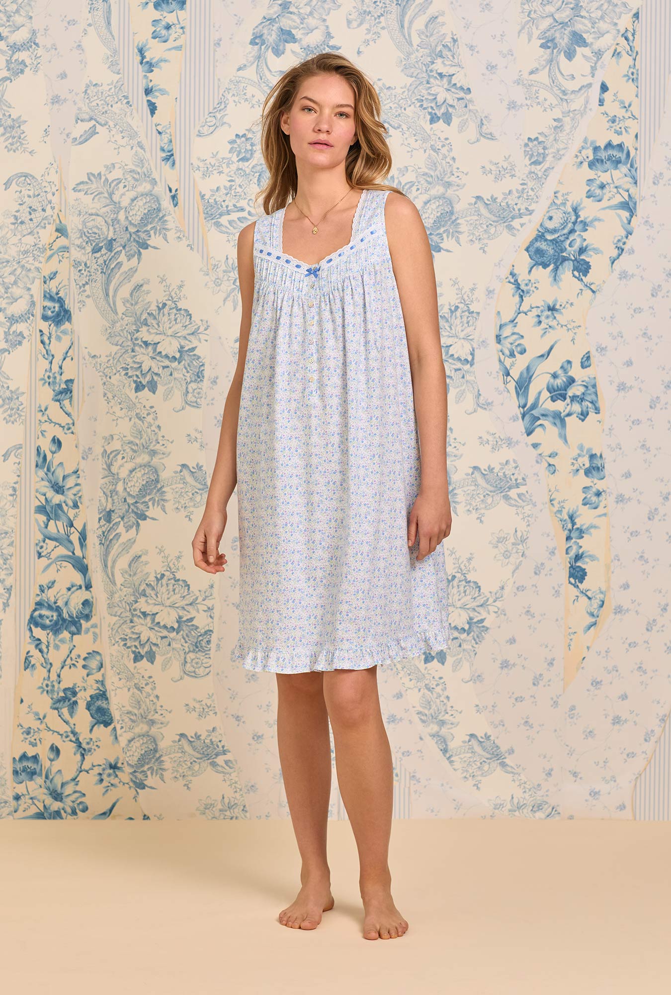 Eileen West Blue Ditsy Cotton Knit Chemise