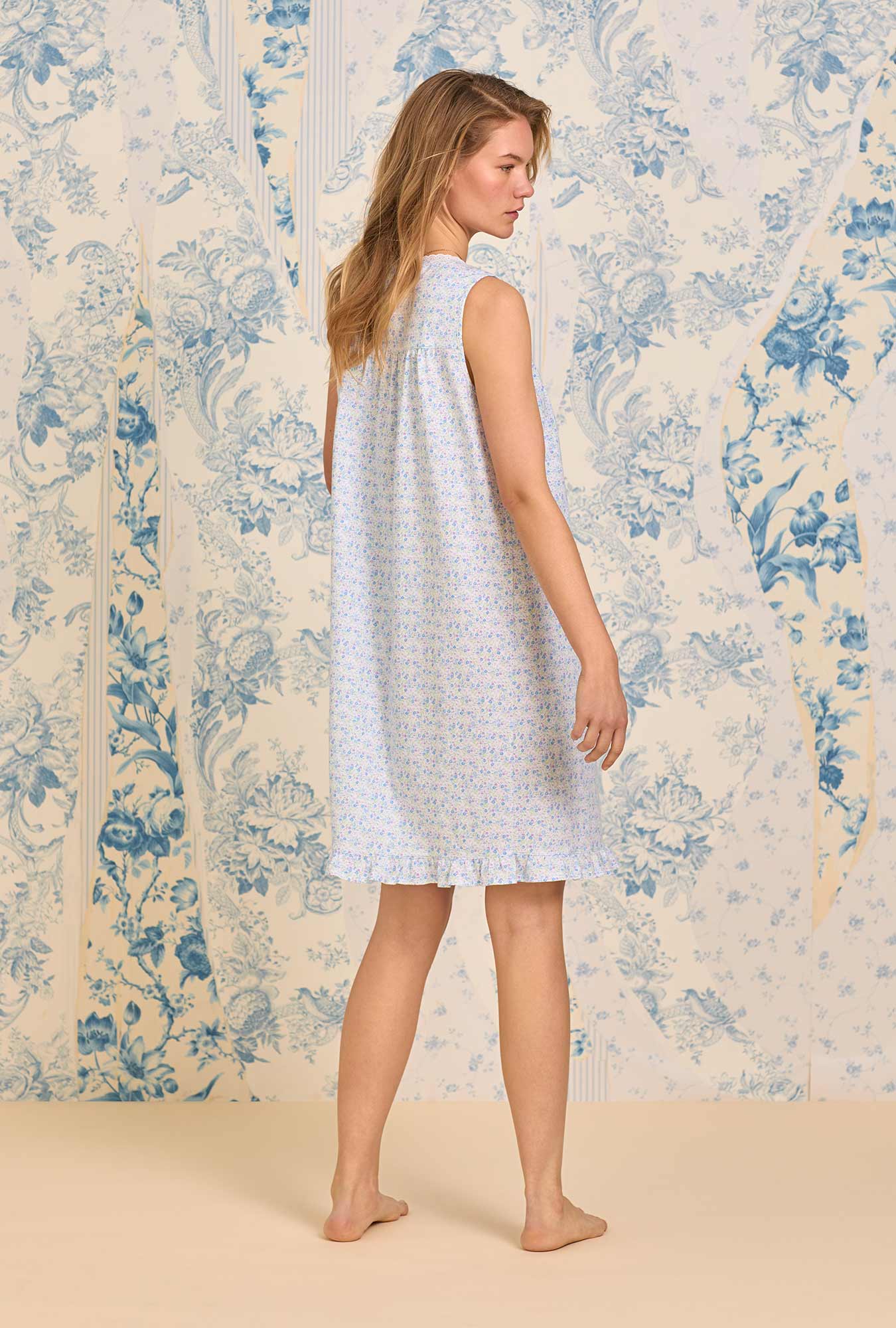 Eileen West Blue Ditsy Cotton Knit Chemise