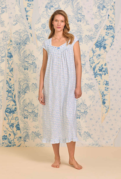 Eileen West Blue Ditsy Cotton Knit Ballet Nightgown