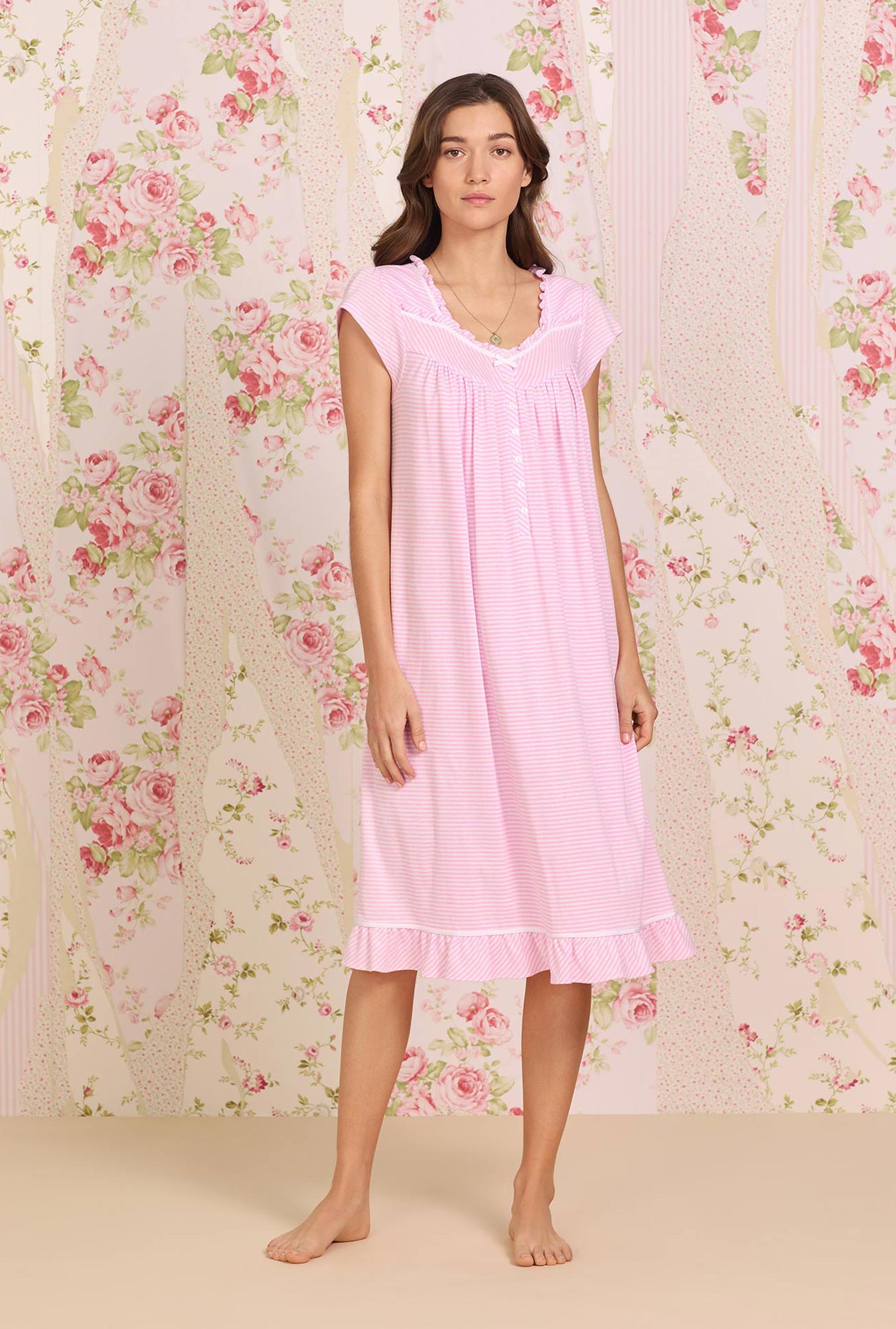 Eileen West Rose Stripe Knit Waltz Nightgown
